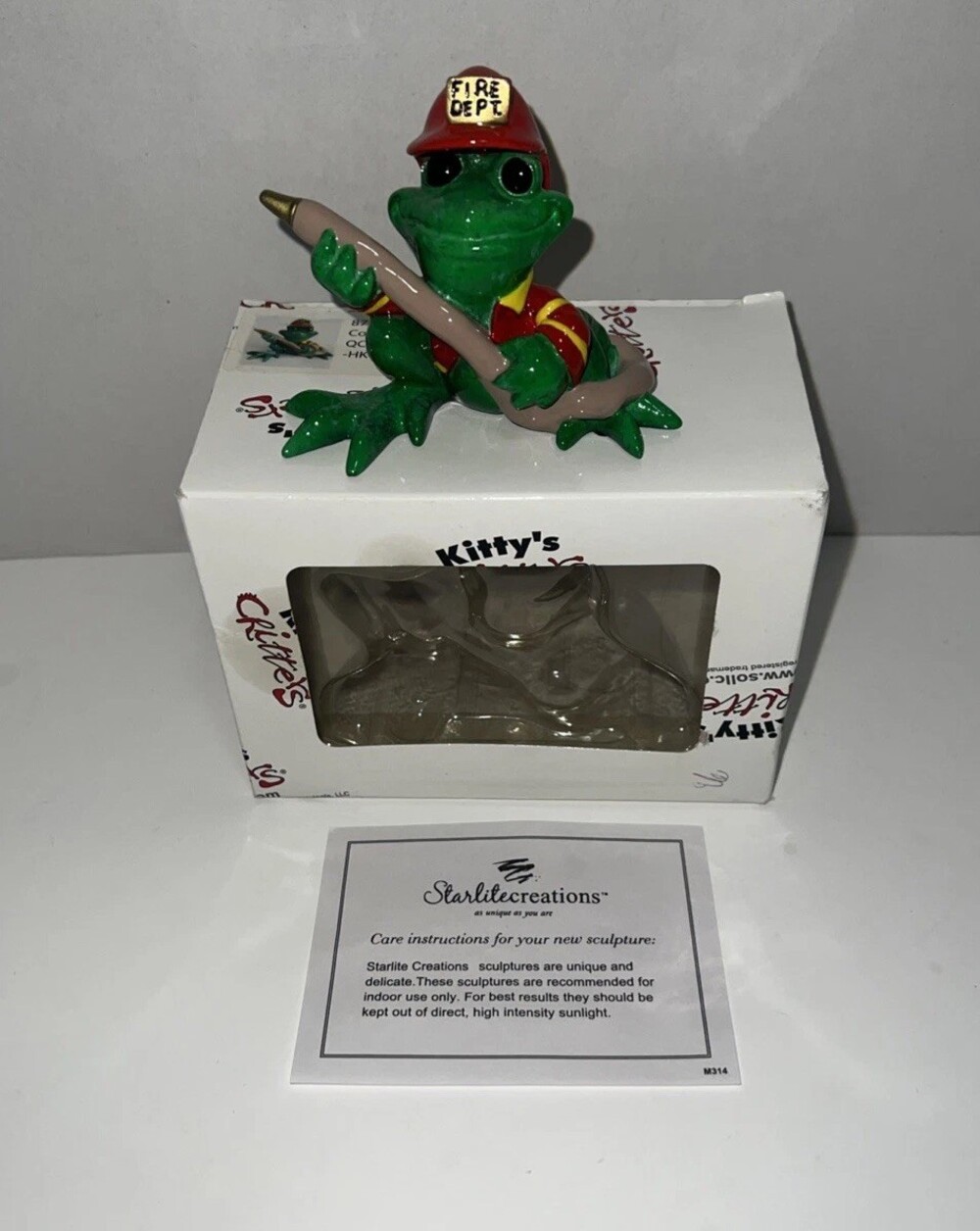 Kitty's Critters Fireman Fire Fighter 2011 Retired Code Red Frog Sculpture